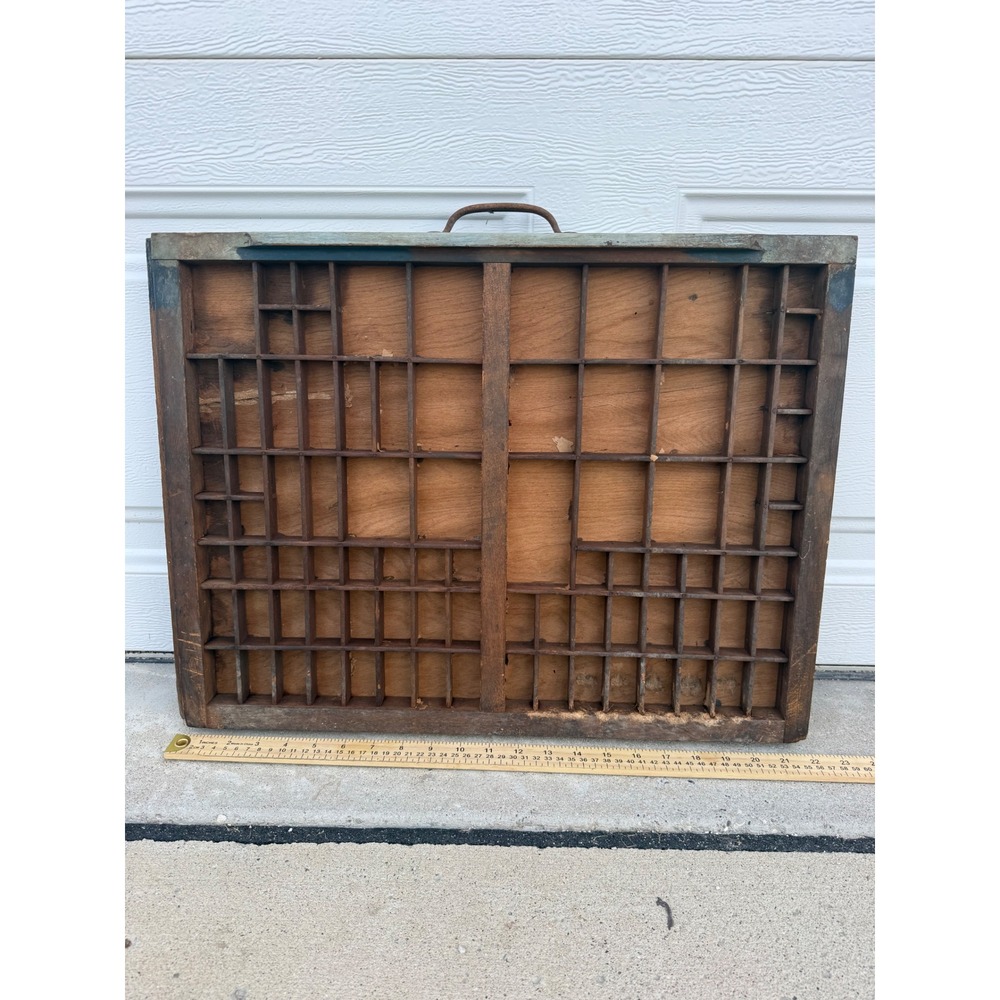 Vintage Wood Printers Type Tray Letterpress Drawer Shadow Box Display Teal Minis